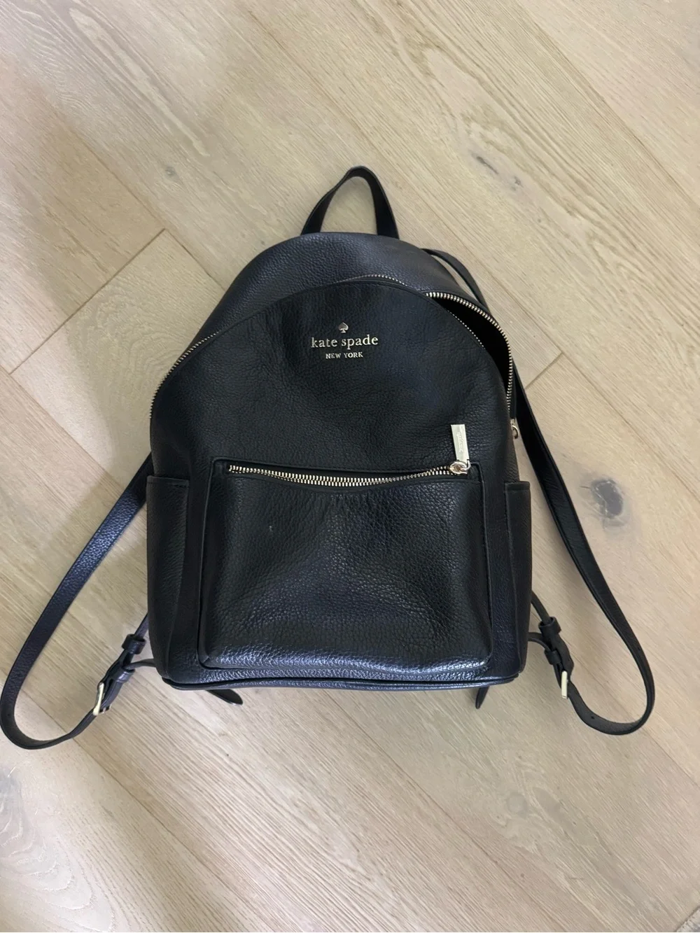 kate spade black leather pebbled backpack with gold hardware